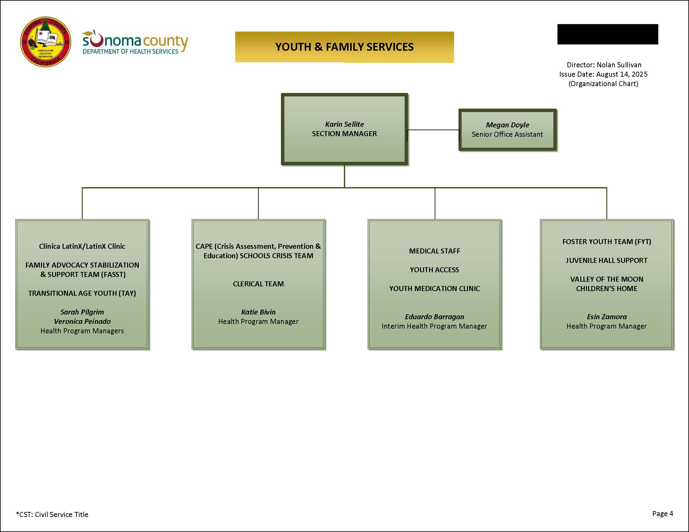 Youth & Family Services Organizational Chart