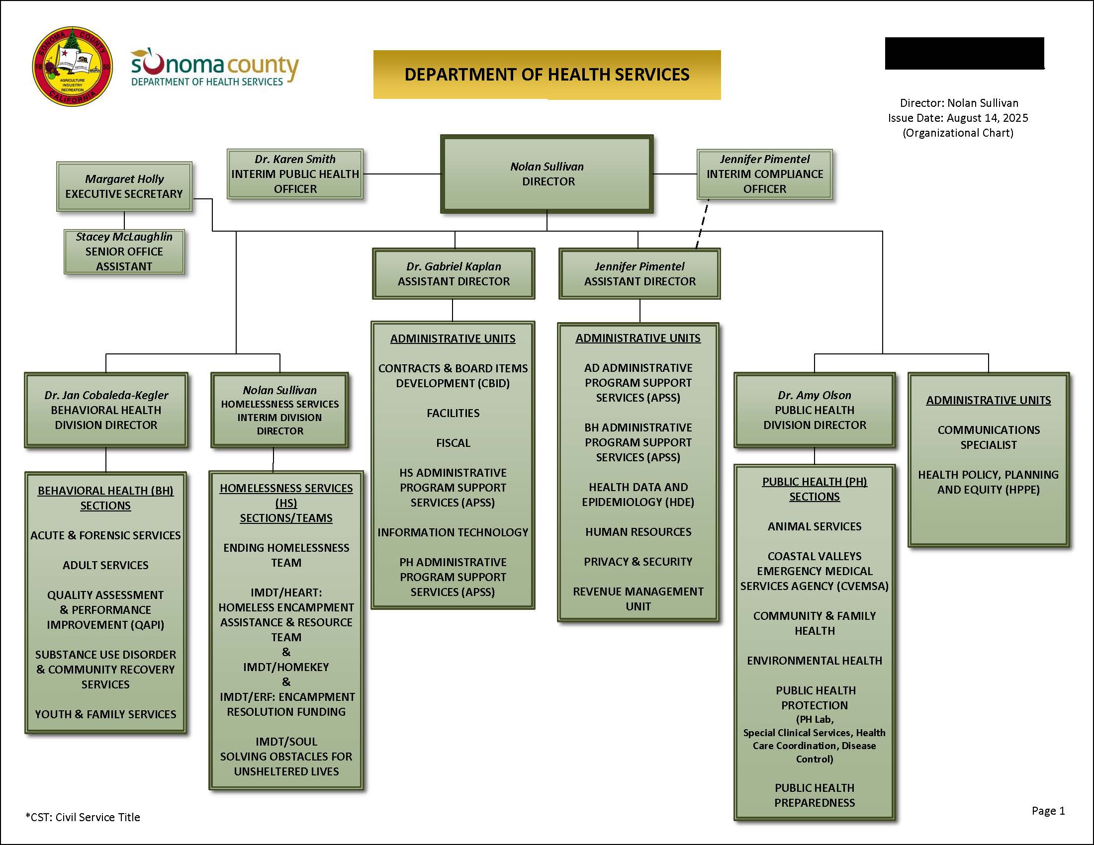 Department of Health Services Organizational Chart